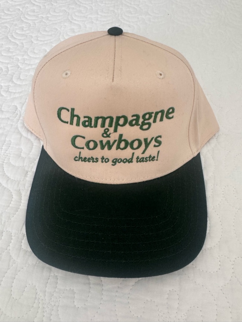 Champagne & Cowboys cream and green Embroidered Cap - Unbranded